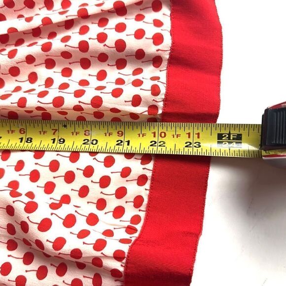 Oscar De La Renta Red & Cream Cherry Print Silk Pleated Skirt size US 00 - Picture 11 of 11